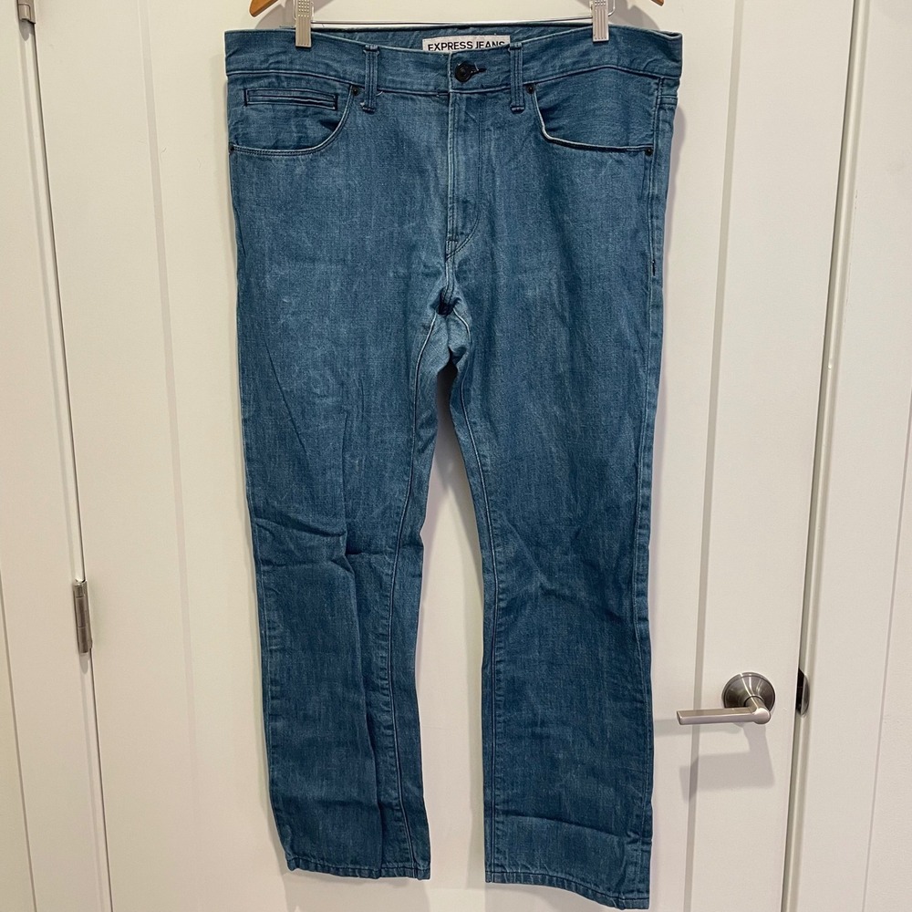 Express‎ Jeans Men's Rocco Slim Fit Straight Leg Blue Denim Jeans 36x30